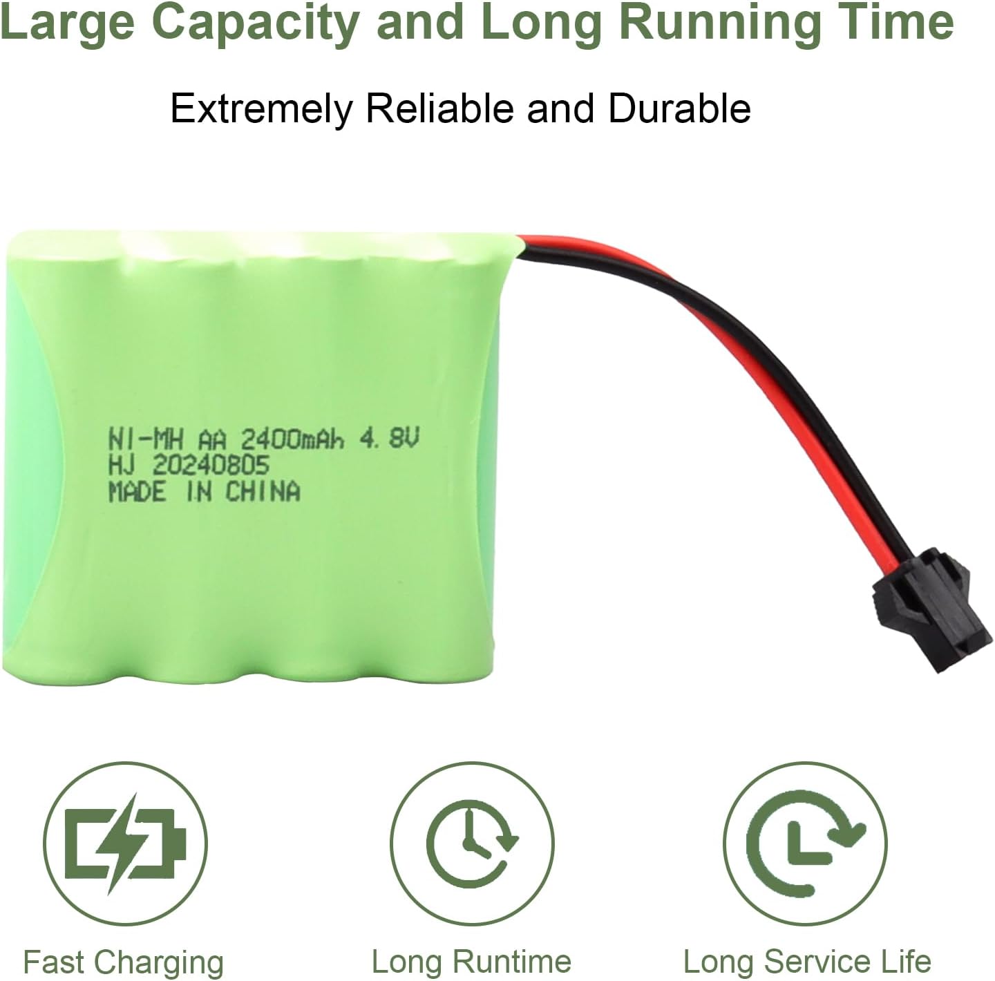 2 Batterie NiMH 4.8V 2400mAh SM-2P Ricaricabili per RC Auto e Modellismo
