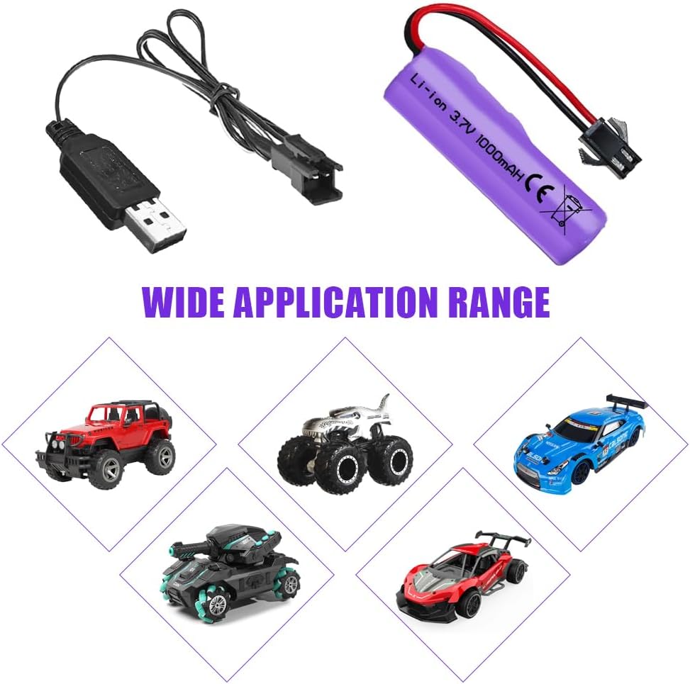 1 Pièce 7.4V 1000mAh SM-4P Batterie rechargeable avec câble de chargement USB pour DE36W DE65 NO.1809 RC Toy Vehicles