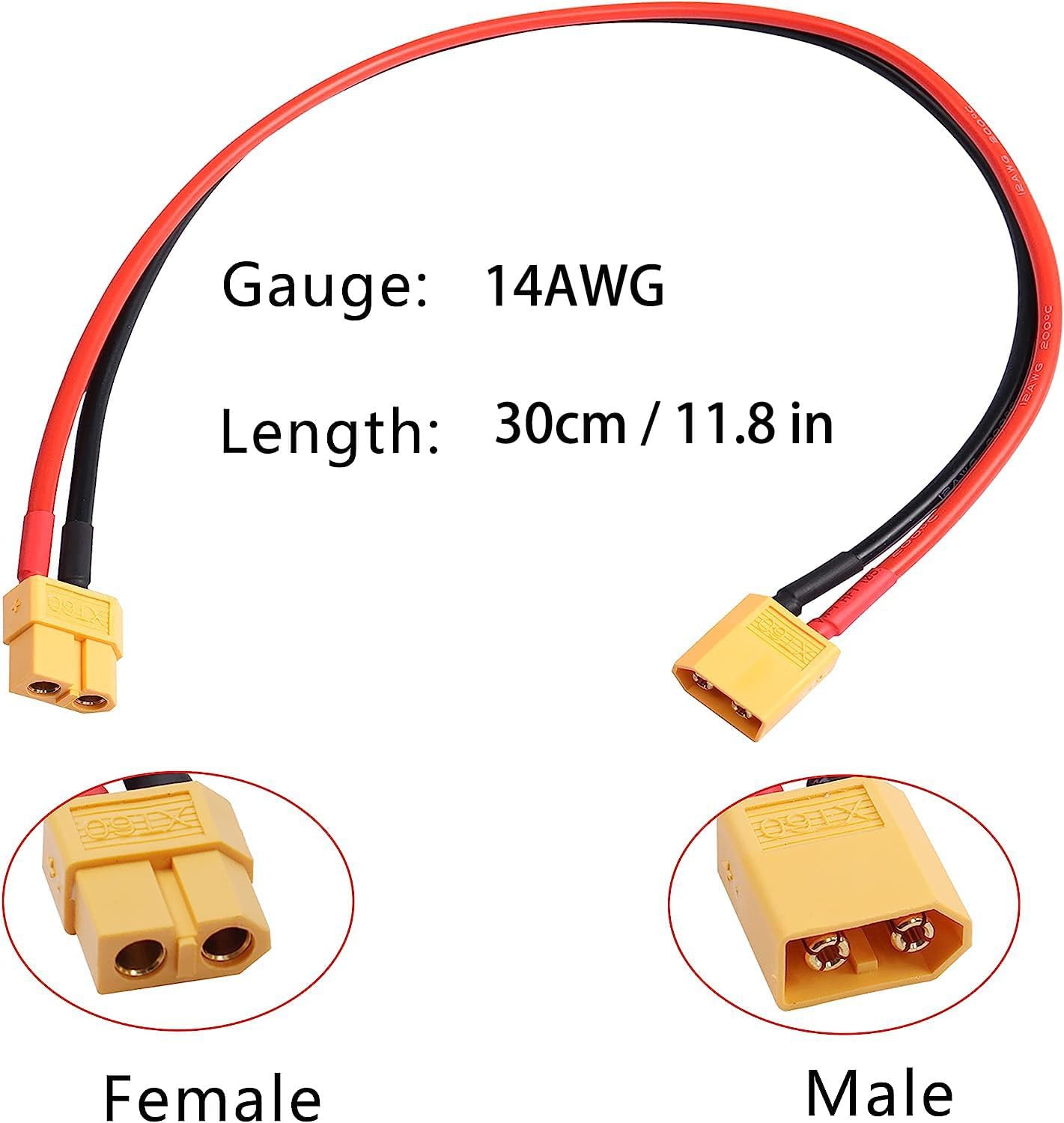 2 Pieces XT60 Parallel Male to 2 Female and Female to 2 Male 14AWG Cable | RC Lipo Battery Adapters | Drones, Cars, Airplanes, Model Builders