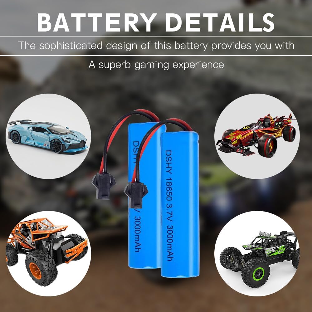 2 Pieces Lithium Ion Batteries 3.7V 3000mAh SM-2P Plug Compatible with DE45 DE42 1:14 Off-road and Drift Racing
