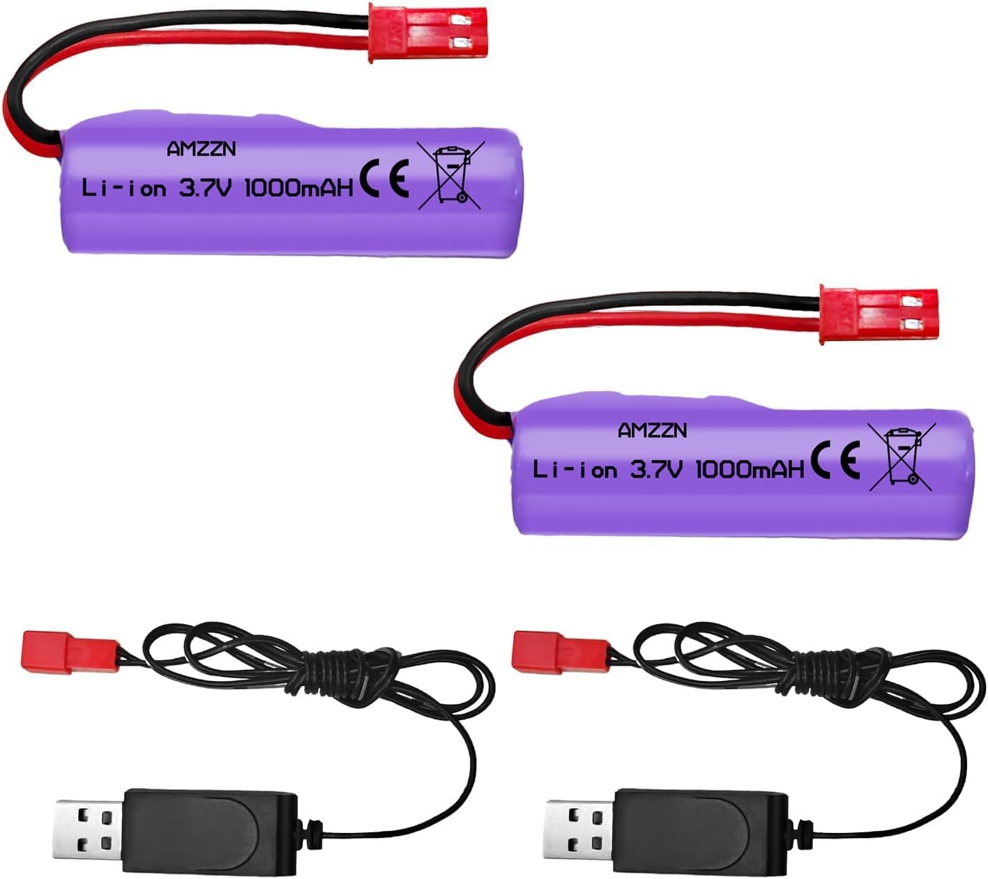 2 Batterie Li-Ion 3.7V 1000mAh JST-2P con Caricatore USB per Huina RC