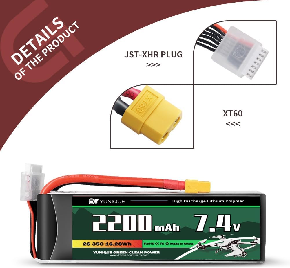 Batteria Lipo 4 Celle 14.8V 2200mAh 120C con Connettore XT60, Cavo in Silicone e Guscio Morbido - Dimensioni 106X34X29 mm, Peso 210g- Alta Potenza per Modelli RC