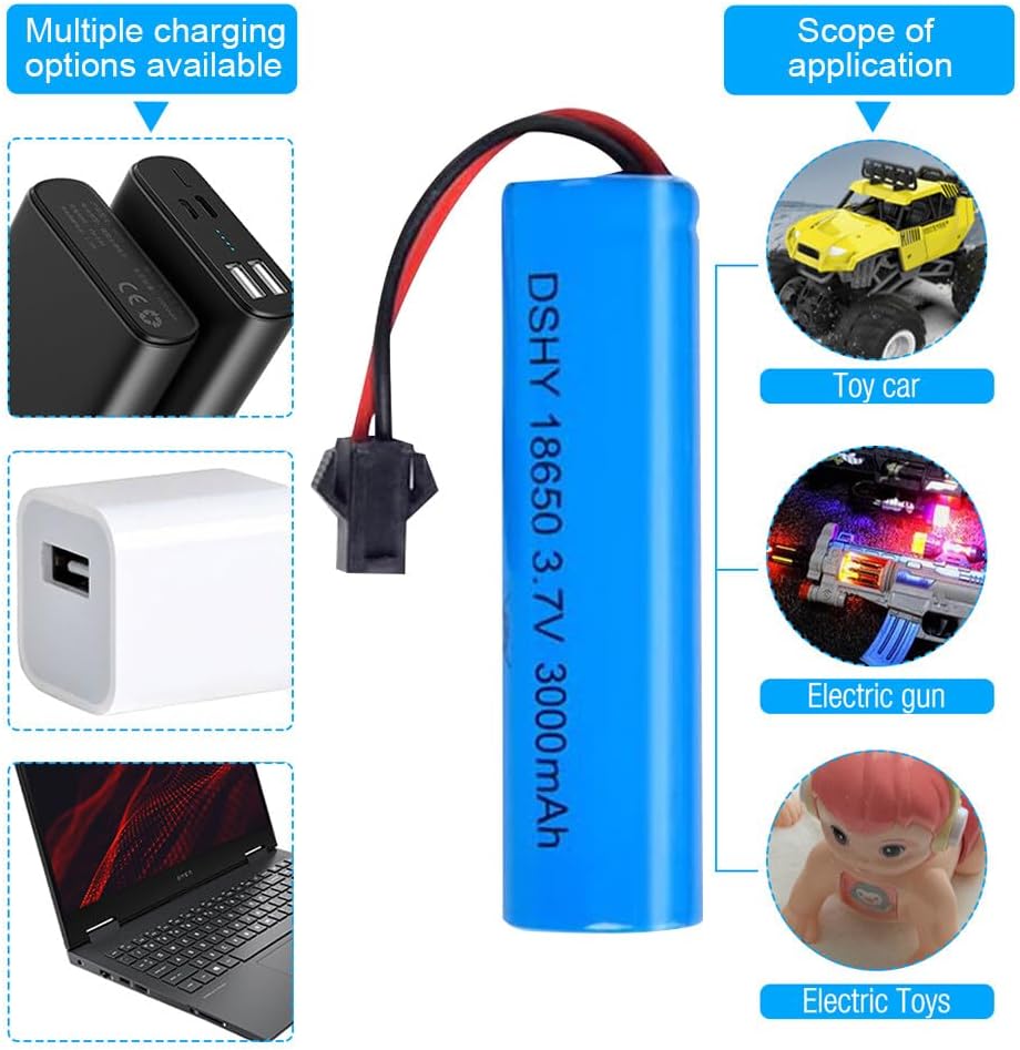 Set of 4 Li-ion 3.7V 3000mAh Batteries with USB Chargers for RC Cars, Compatibility with DE45 DE42 1:14 Off-Road and Drift Racing Models