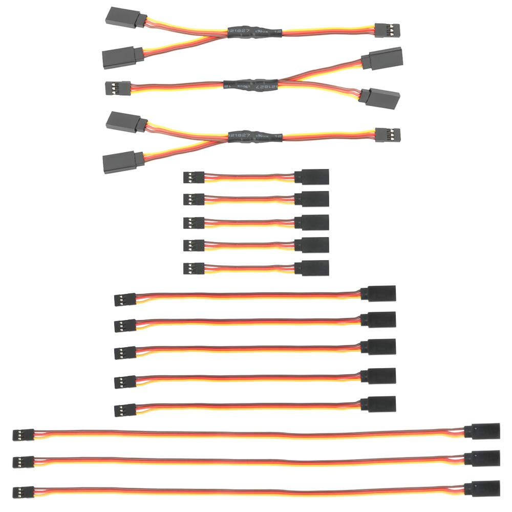 16 Pieces Servo Extension Cable for RC, 75/150/300mm Servo Extension Cable JR Connector Plug, 1 to 2 Y Cable Wire 150mm 3 Pin JR Male and Futaba Female