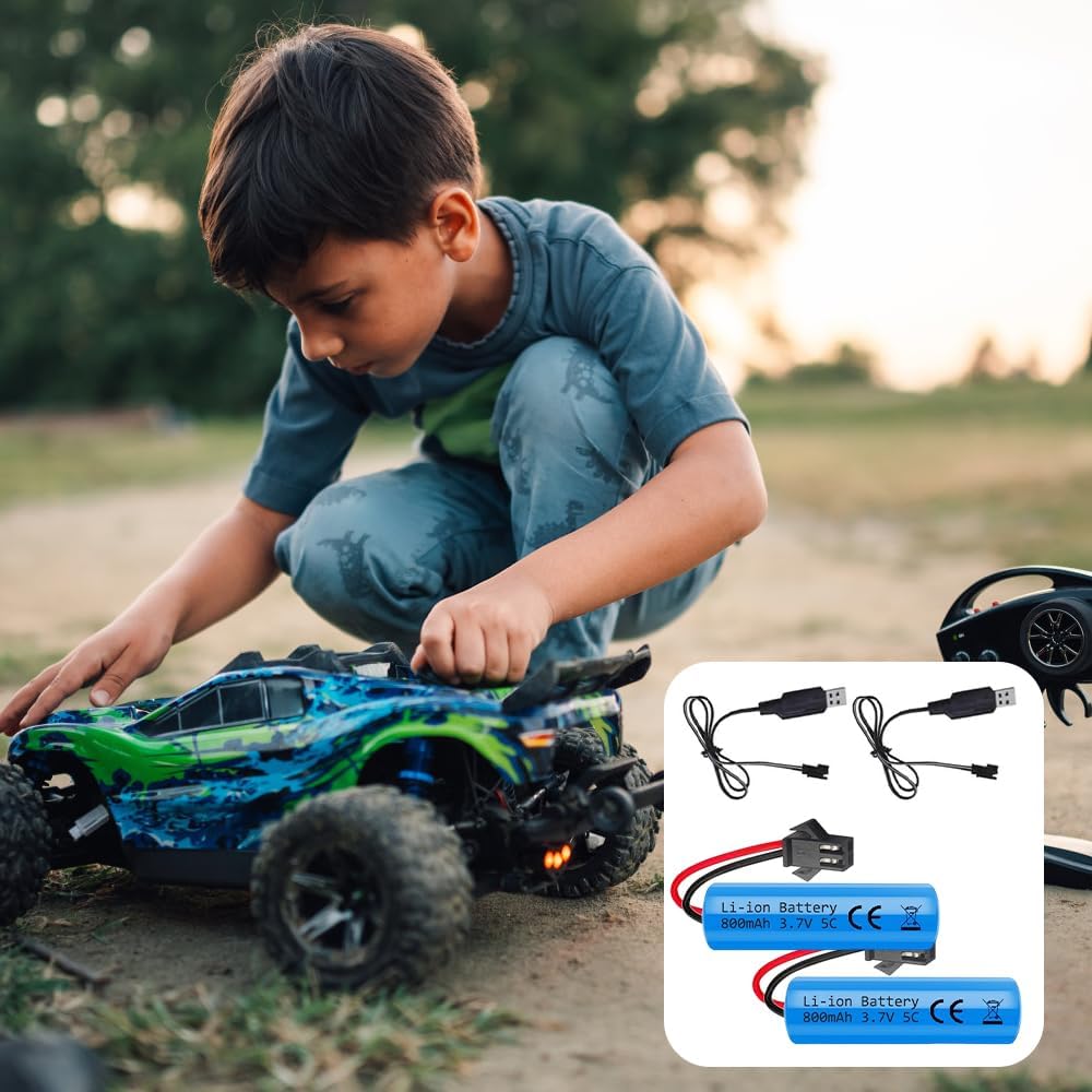 6 stk. 3,7V 800mAh LiPo-batterier med SM-2P-stik og USB-oplader til C2 D828-modeller | Høj autonomi | Sikker forbindelse | Genopladelig og bæredygtig, blå