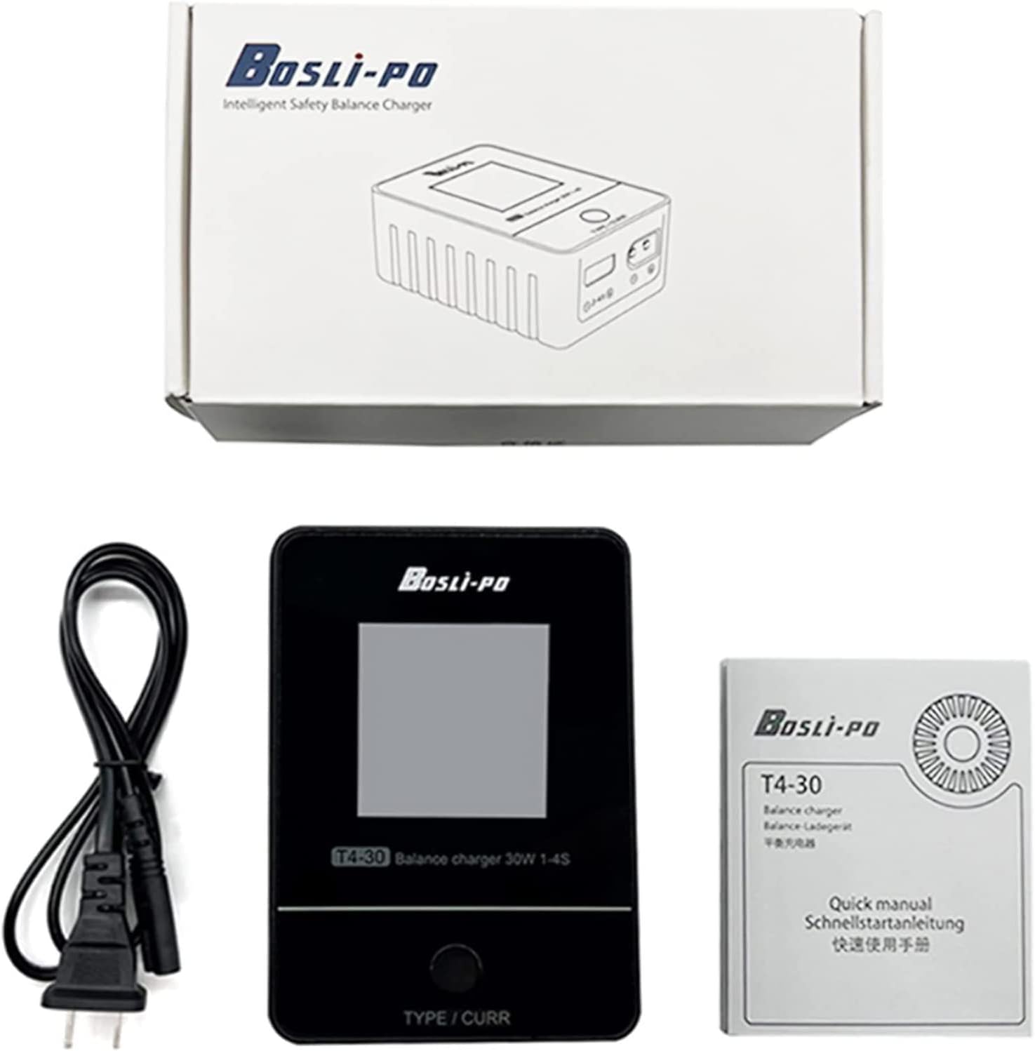Caricabatterie Lipo 1S-4S Balance con Display IPS Digitale - AC Smart Battery Charger per Lipo/LiHV/Life - 6 Cavi di Ricarica