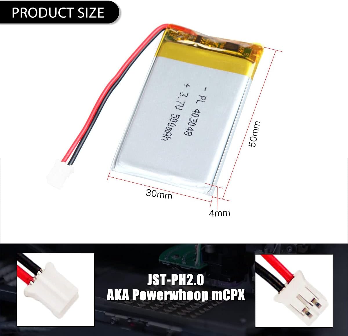 902030 Rechargeable Lipo Battery (3.7v, 500mAh Lipo) for portable video phone mp3 mp4 LED light