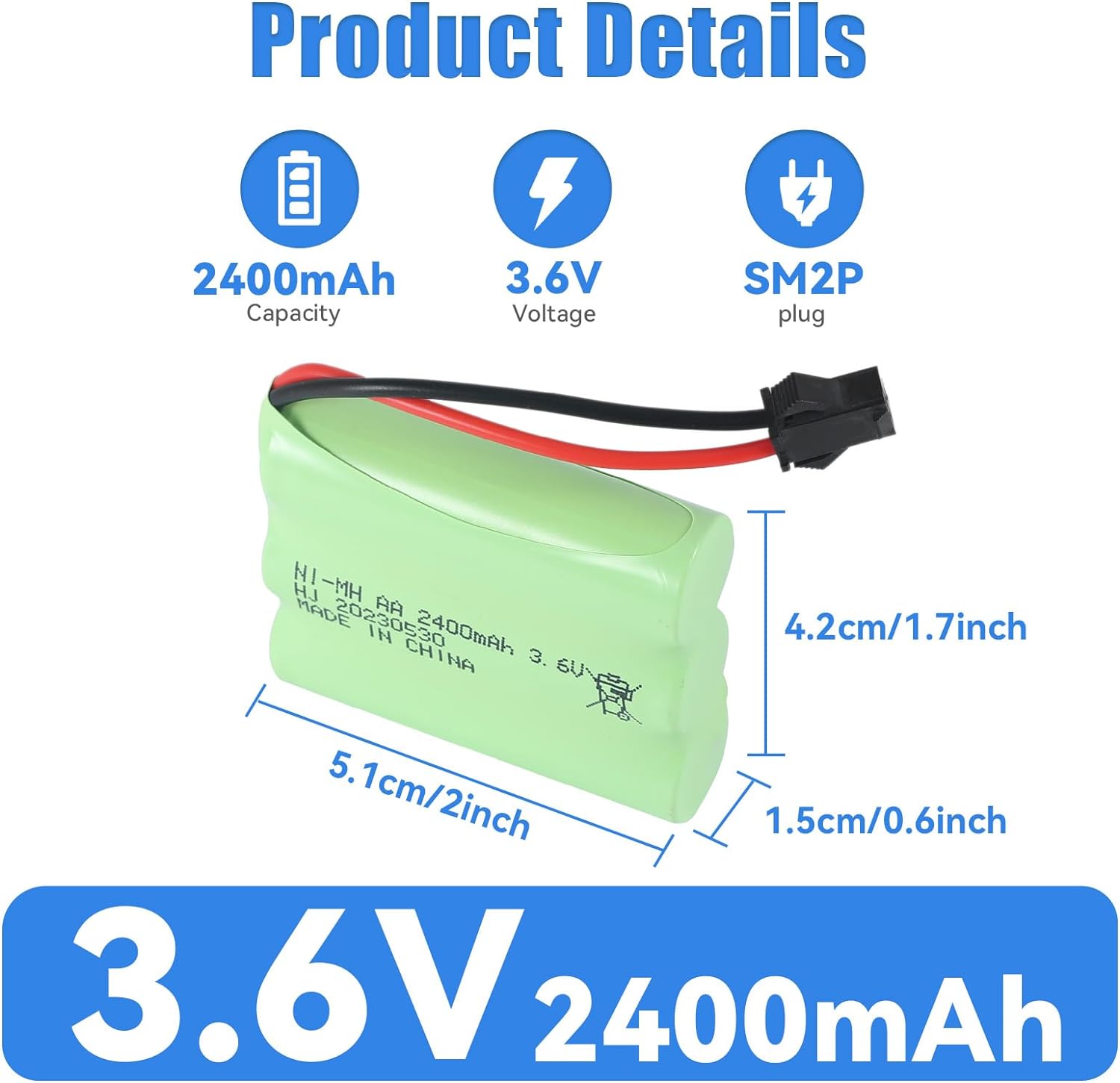 2400mAh 4.8V AA Ni-MH Battery Rechargeable SM 2P Plug For HY800 F1 F3 RC Boat RC Bus USB Cable SM 2P