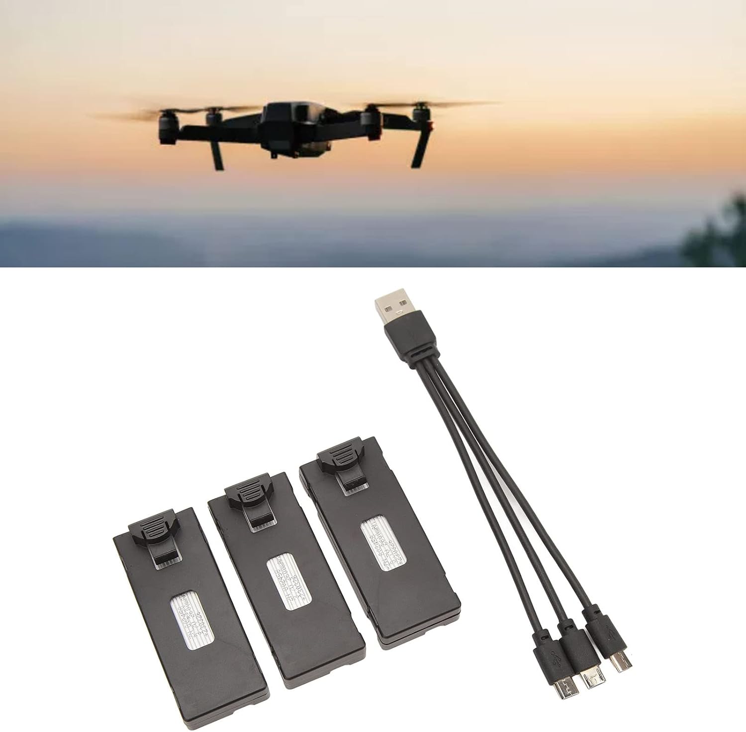 3 Pezzi Batterie al Litio 3.7V 2600mAh per Drone E88, E88Pro, LS E525, E525Pro con Cavo di Ricarica USB – Set di Batterie RC per Aerei e Droni Telecomandati