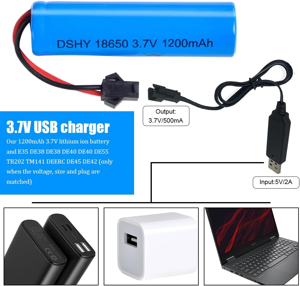 4 Pezzi Batterie 3.7V 1200mAh con Cavo USB per DE45 DE42 1:14 | Spina SM-2P | Ricarica Veloce, Blu
