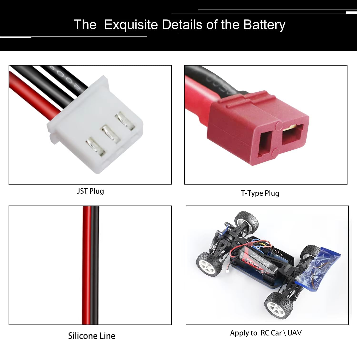 2-Cell 7.4V 6200mAh 50C Lipo Battery with T-PLUG Connector, Silicone Cable and Hard Shell - Size 137x46x24 mm, Weight 246g - High Power for RC Models