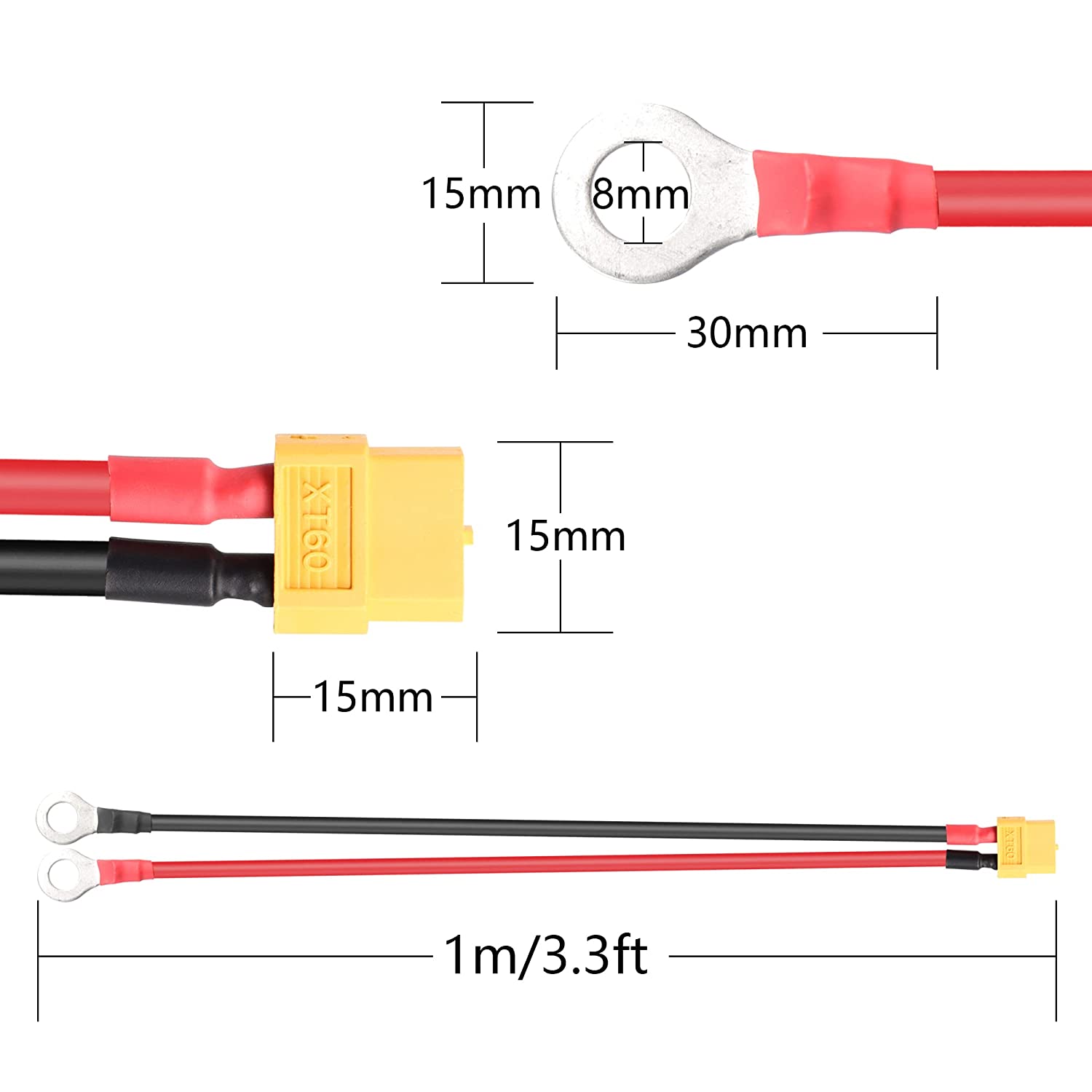Cavo XT60 Femmina a O Ring Terminal | 1Mt 12AWG Filo di Silicone | Per RC Lipo e Drone Racing FPV, Rosso