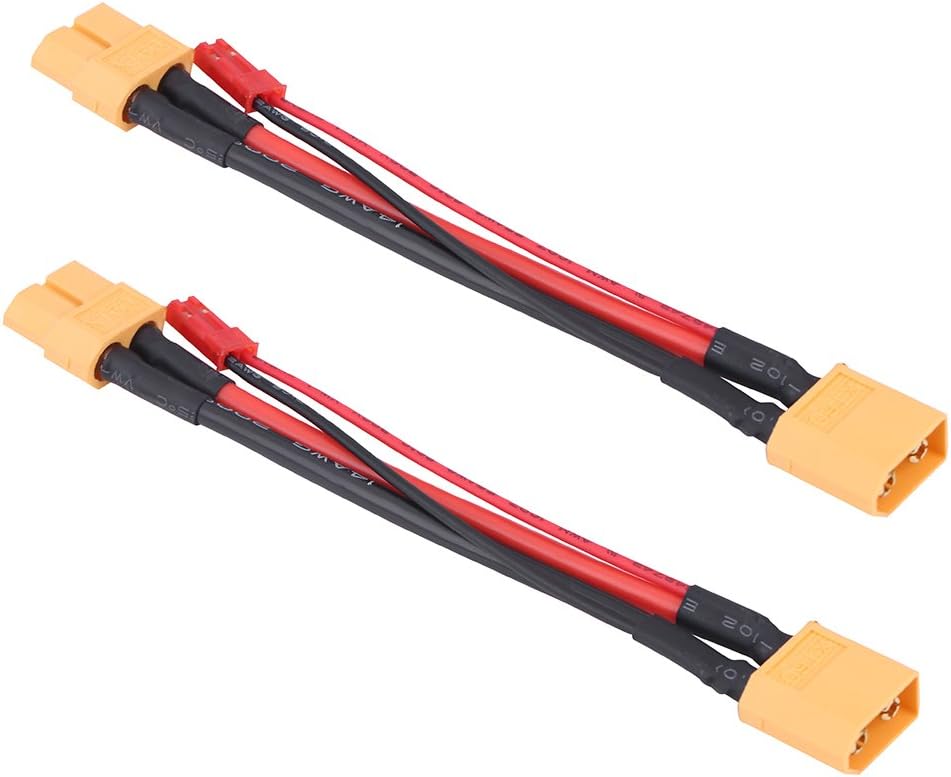Set 2Pcs XT60 Cable Adapter: 14 AWG Male and Female Connector with JST 22 AWG Plug - Ideal Accessories for RC Models