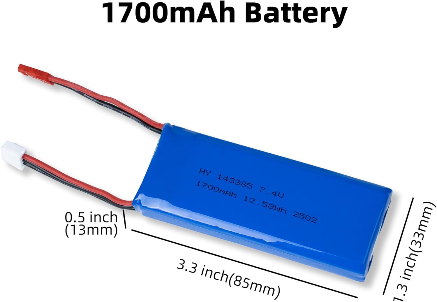 Batteria LiPo 7.4V 1700mAh 2S JST 2 Pin per Radiolink RC4GS V3 e RC6GS