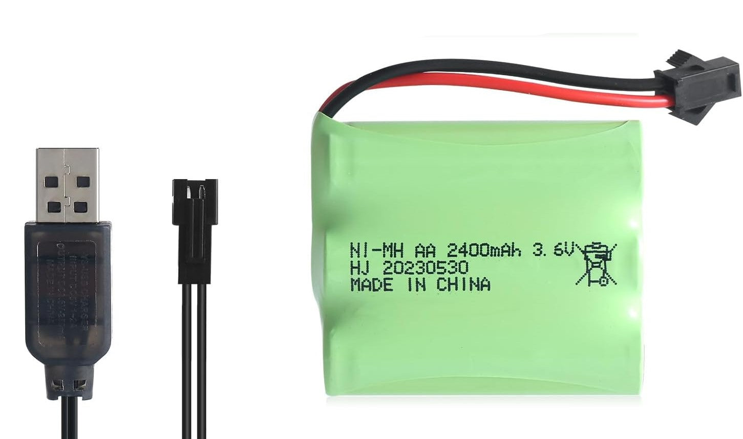 Battera AA 6.0V 2800mAh con connettore SM-2P e cavo USB | Per auto RC Battera AA 6.0V 2800mAh con connettore SM-2P e cavo USB | Per auto RC