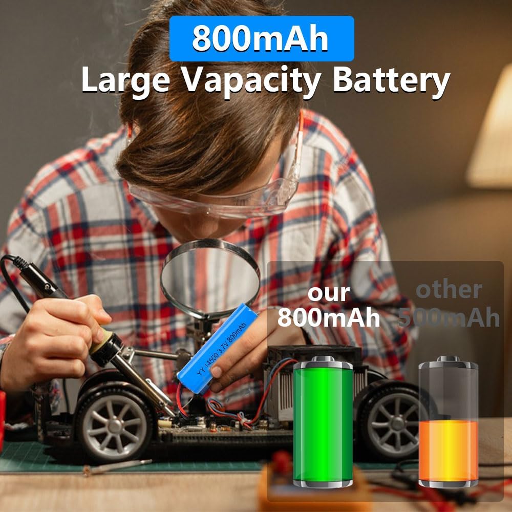 6 Pieces 3.7V 800mAh LiPo Batteries with SM-2P Connector and USB Charger for C2 D828 Models | High Autonomy | Secure Connection | Rechargeable and Sustainable, Blue