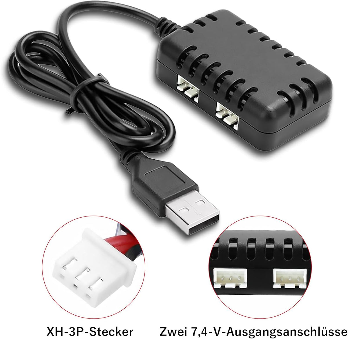 Caricatore LiPo 7.4V 2S 1A con Bilanciatore USB 2 in 1 XH-3P – Caricabatterie Rapido per Batterie RC Auto, Barche, Aerei, Droni, Quadcopter, Monster Truck, SCX24 e SCX10