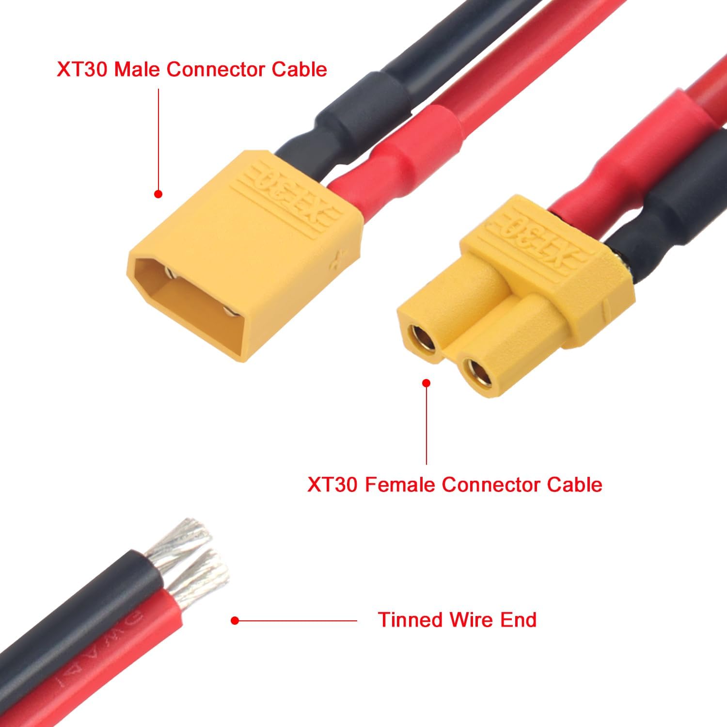 Set 5 Paia Connettori XT30 Maschio/Femmina | Cavo Siliconico 14AWG, 100mm | Per Batterie Lipo FPV Drone, Giallo