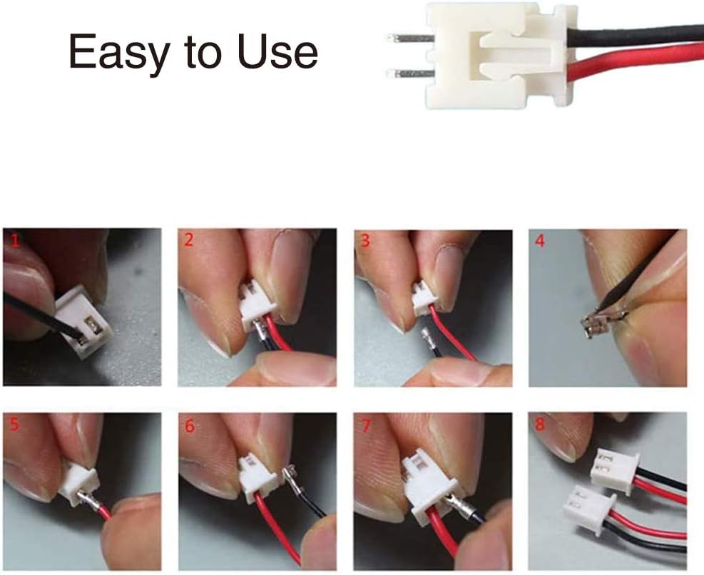 Kit de conectores JST Micro de 2 patillas y 2,0 mm - Paquete de 20 con cables macho y hembra de 80 mm
