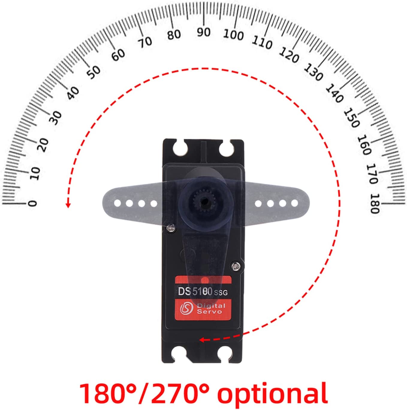 Metal Gear Servo Motor DS5180 7.4V High Torque 80KG Digital Servo with Self-modeling Cam 18T for Robotic Truck Model Baja Car 1/10 (180 degrees)