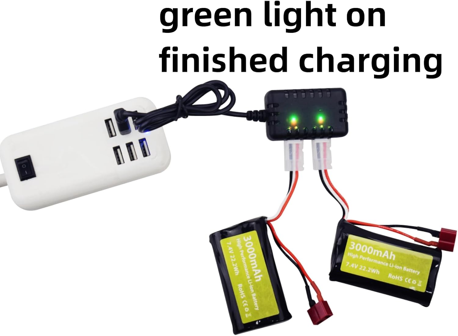 2 Pezzi Batteria al Litio 7.4V 3000mAh 15C 2S Li-ion con T-Plug + Caricabatterie 2-in-1 - Per Auto RC WLtoys 12423, MJX 14301, 14302, 14303, H16PL (Scala 1/10, 1/12, 1/16)