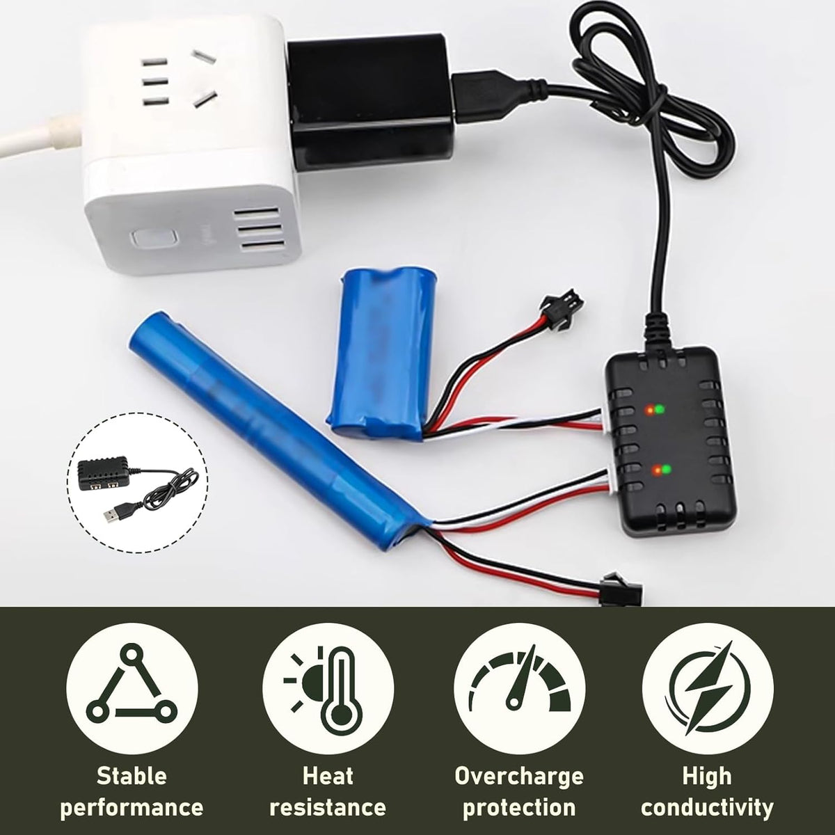Caricatore LiPo 7.4V 2S 1A con Bilanciatore USB 2 in 1 XH-3P – Caricabatterie Rapido per Batterie RC Auto, Barche, Aerei, Droni, Quadcopter, Monster Truck, SCX24 e SCX10