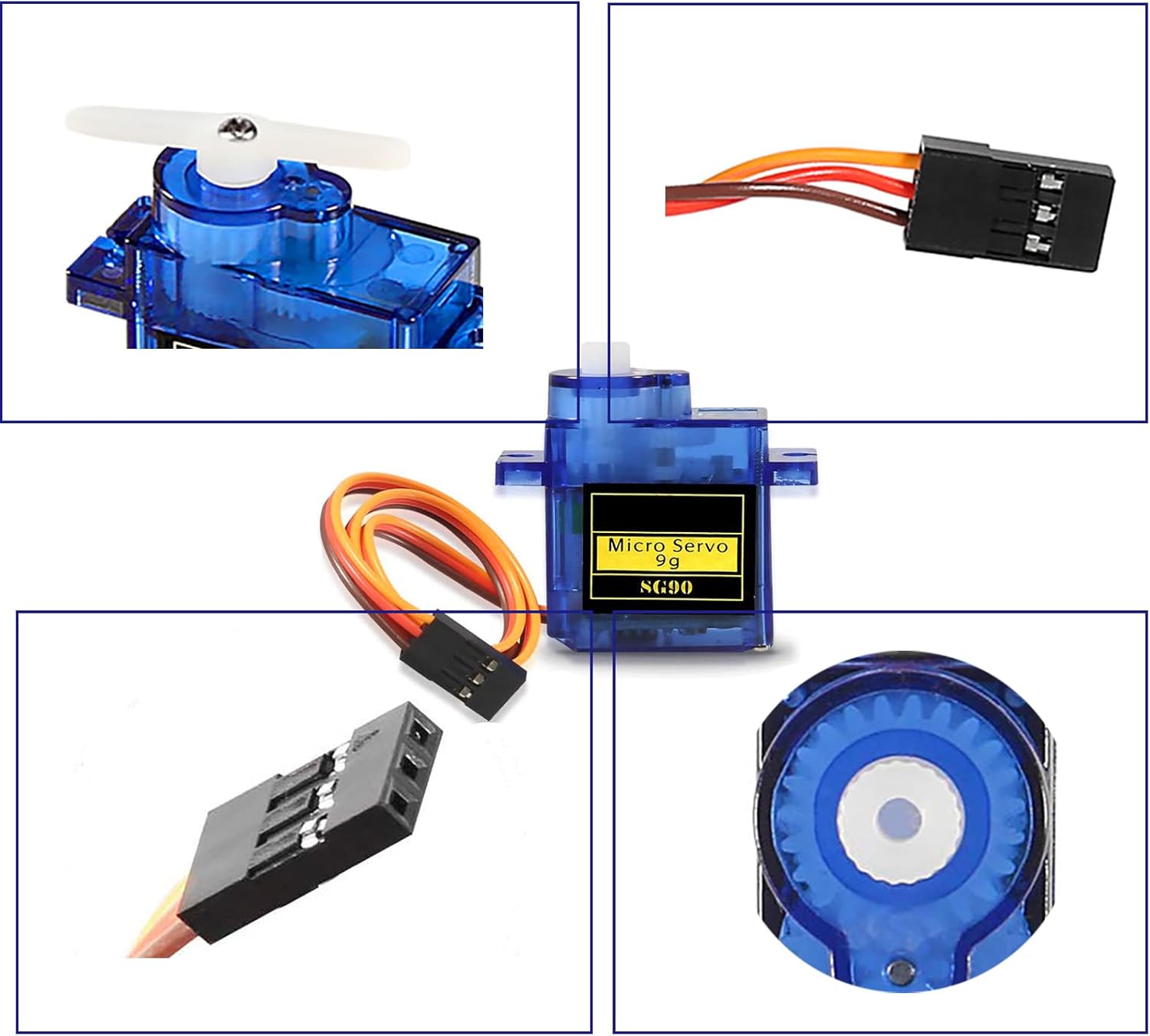 Micro 9G Servomotor for RC Helicopter, Airplane, Boat and Robot | Precise Control | Compatible with Arduino, Raspberry Pi | Pack 2 Pieces, Blue, Plastic