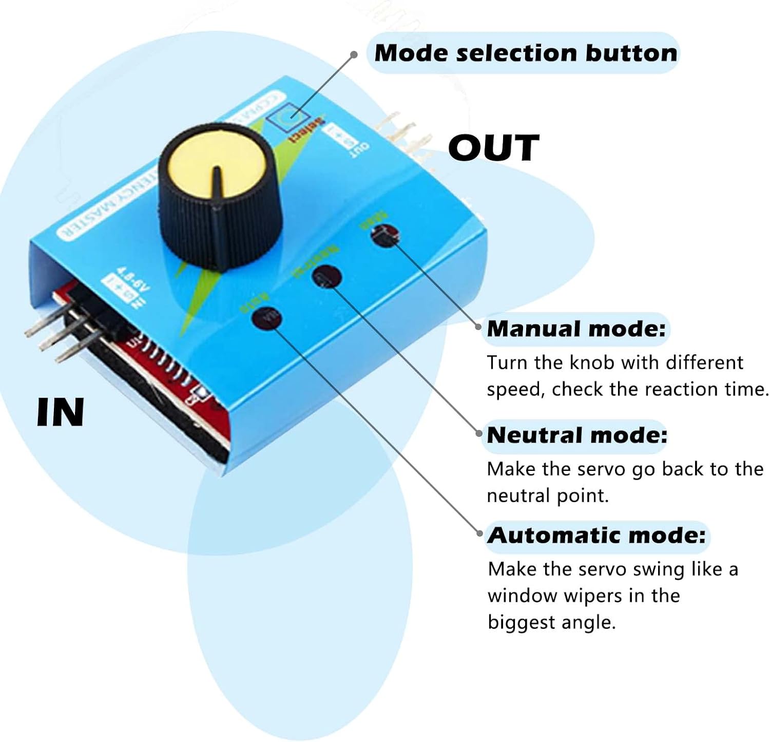 Kit tester per servomotori Servo SG90 9g + RC Micro Servo Tester Controller + Alloggiamento portabatteria 4AA con connettore JR