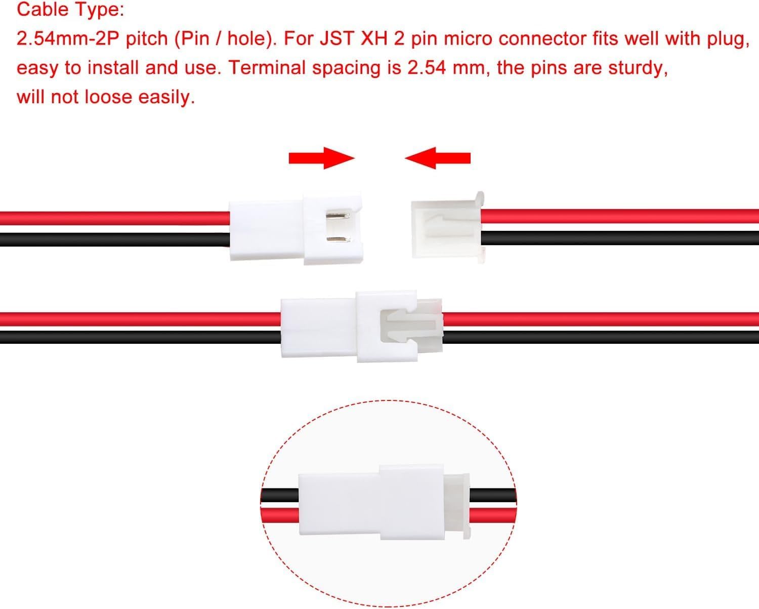 30 Paia Connettori JST XH 2.54 2 Pin 150mm 22AWG Maschio Femmina LED Batterie Robot DIY