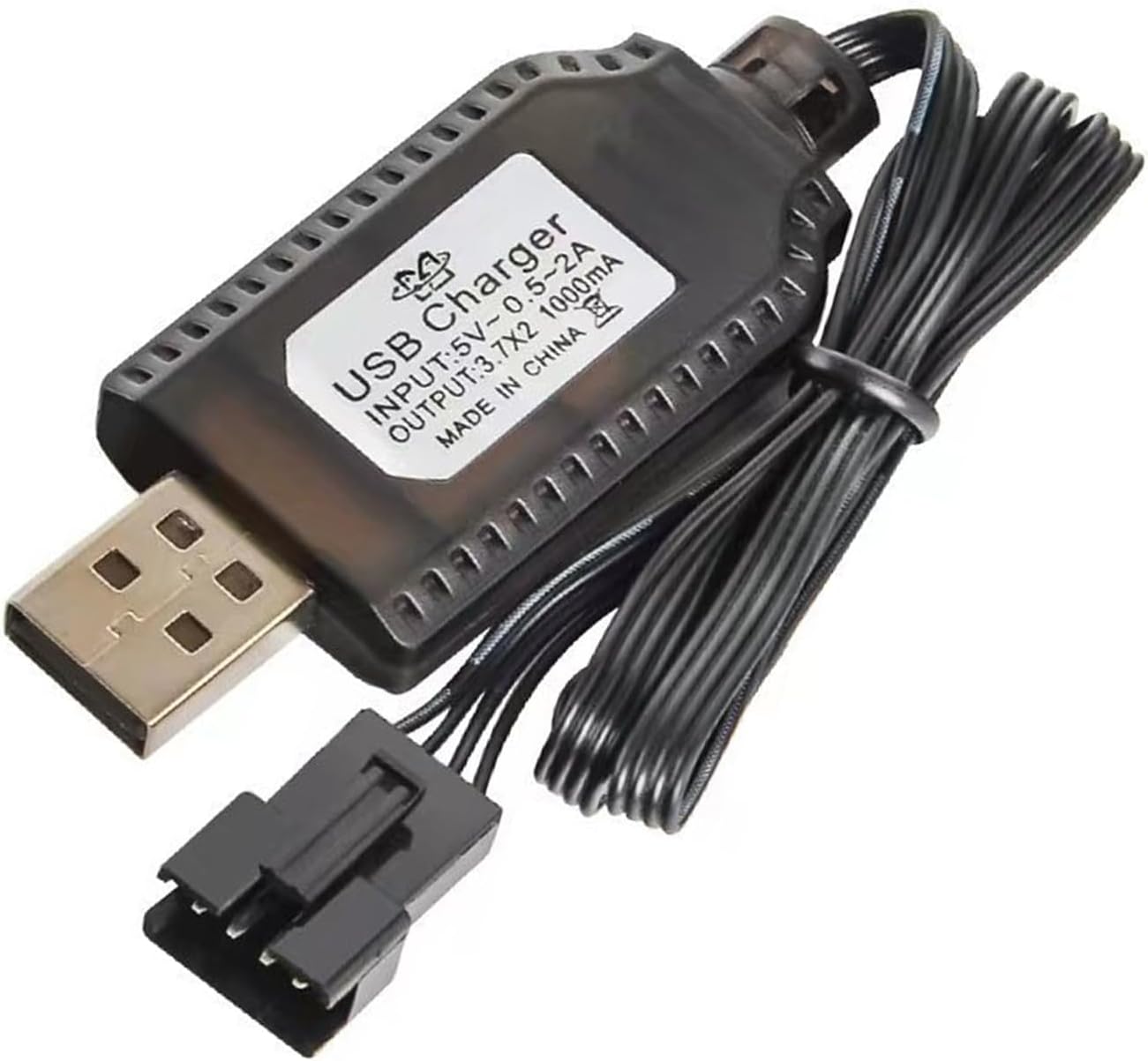 4 Pieces Universal USB Battery Charger for 7.4V 2S LiPo Batteries - 4PIN SM-4P - Compatible with RC Car/Drone/Boat - Overcharge Protection - Charge Indicator, Black