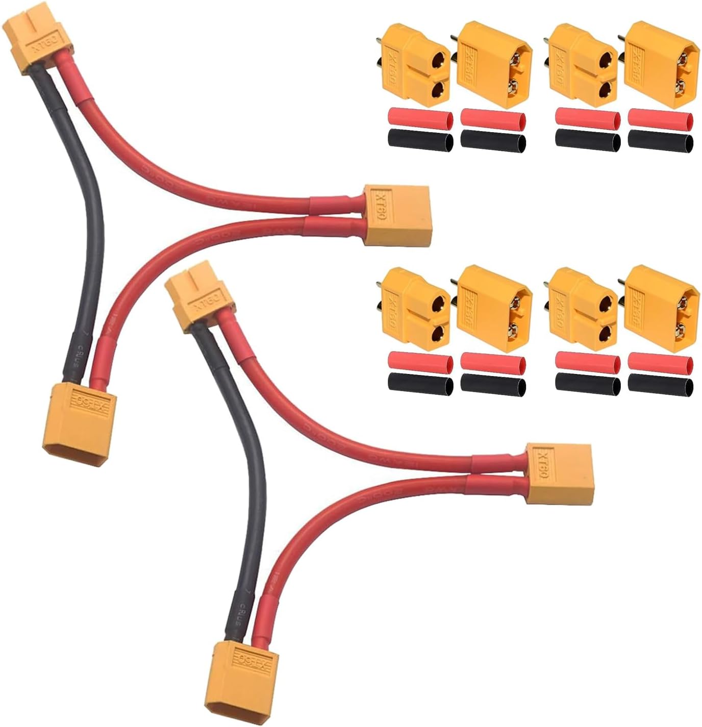 2 Pieces XT60 Series 2 Lipo Adapter Cable with 4 Pairs XT60 Plug Connector, Voltage Increasing, M/F Connector, Specific for Dynamic Modeling, Silicone, Plastic