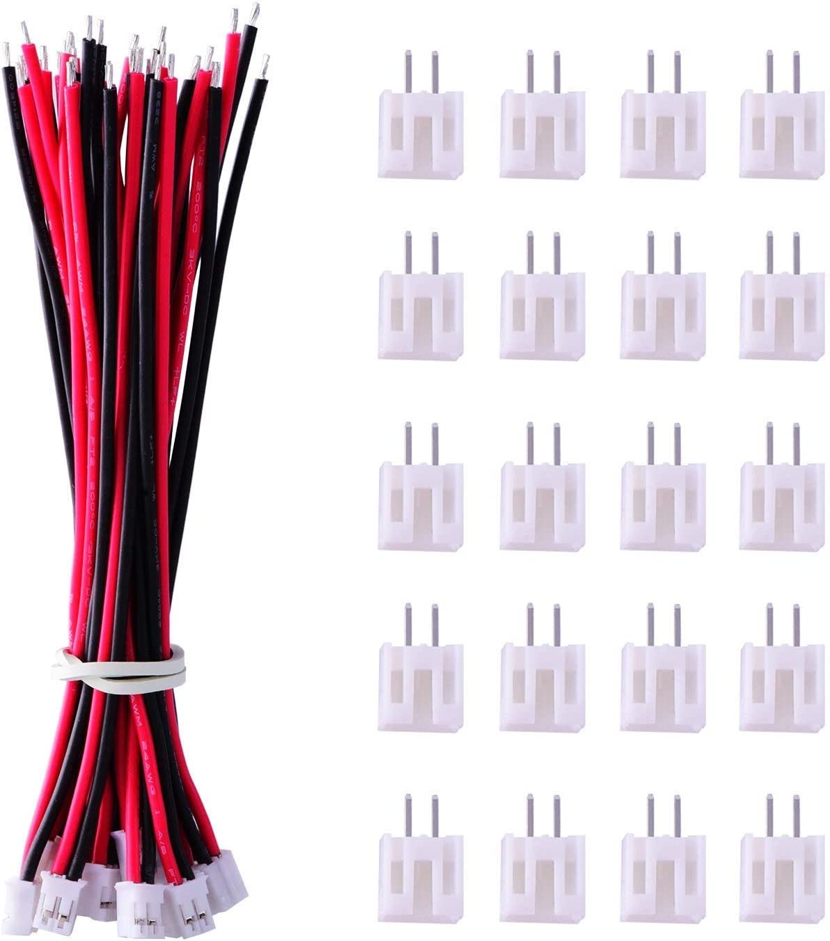 JST Micro 2 Pin 2.0 mm Connector Kit - Pack of 20 with 80 mm Male and Female Cables