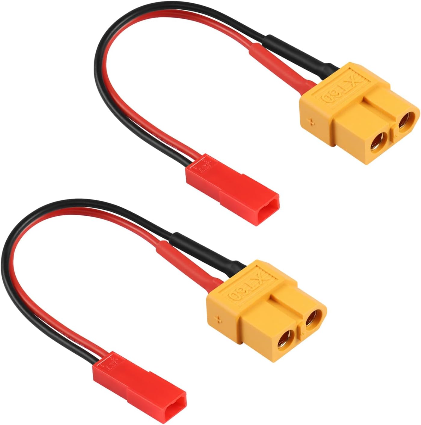 Set of 2 Charging Adapter Cables XT60 Female to JST Male, 22AWG, for RC LiPo Batteries, Cars, Quadcopters - Converters XT60 Socket to JST Plug, Length 10 cm