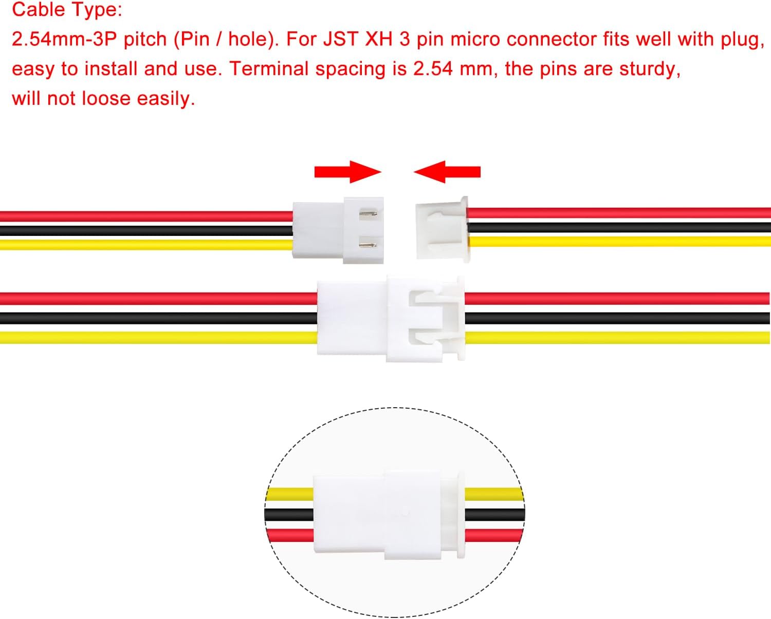Set 20 Paia Connettori JST XH 2.54 a 3 Pin con Cavo 150 mm 22AWG – Spina Maschio e Femmina per Progetti Elettronici, Batterie Lipo, Droni e Modellismo RC