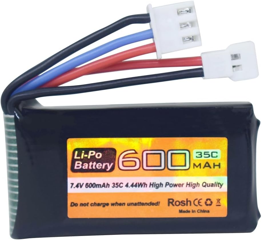 Set of 2 LiPo 7.4V 600mAh 35C 2S Batteries with Molex Plug - Compatible with FMS FCX24 RC Car Truck and Climbing Electric Vehicles