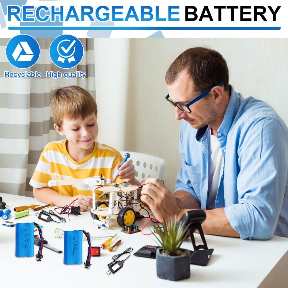 Lot de 4 batteries Li-ion 3.7V 3000mAh avec chargeurs USB pour voitures RC, compatibles avec les modèles DE45 DE42 1:14 Off-road et Drift Racing.