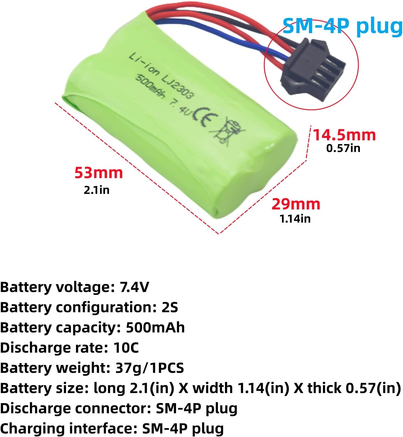 Batterie al Litio 7.4V 500mAh Alta Velocità | 2 Pezzi | Compatibili con EC16 DE85