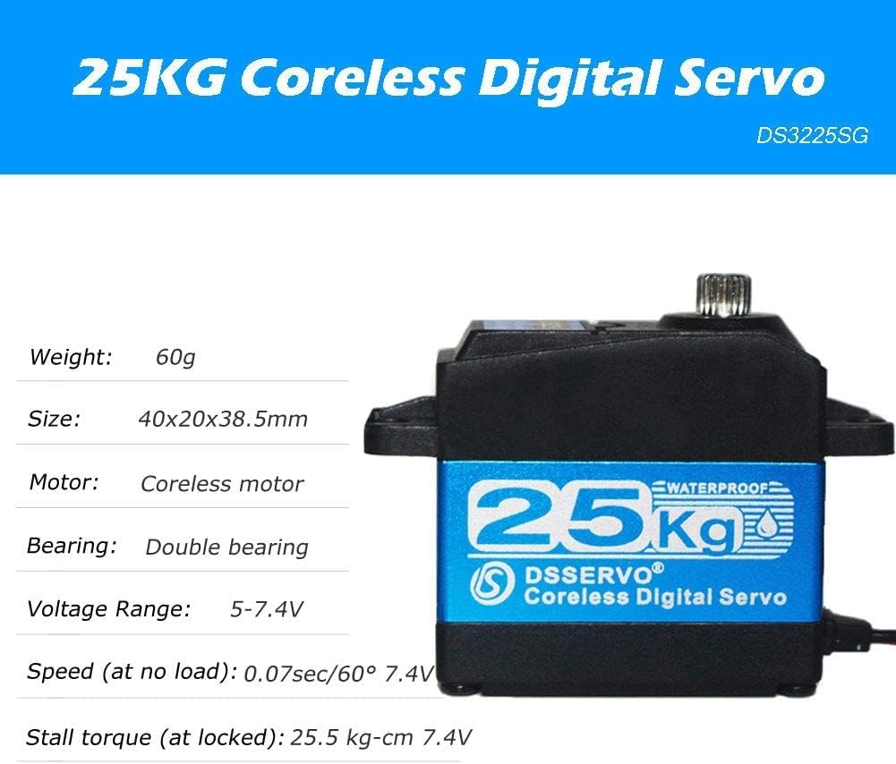 Digital Coreless Servomotor DS3225PRO 7.4V 25KG with 25T Cams for Robotic Truck Model Baja Car 1/10 (180 degrees)