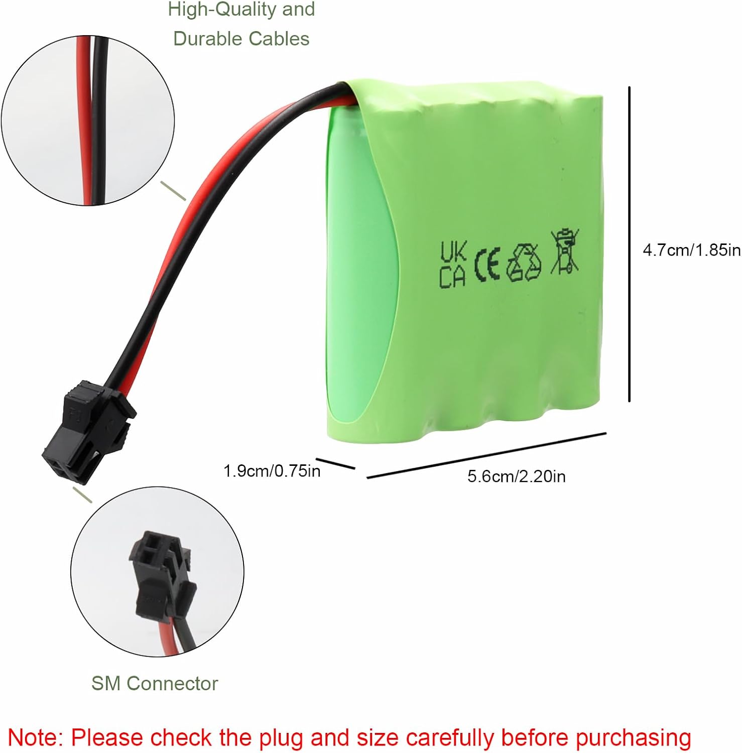 2 Batterie NiMH 4.8V 2400mAh SM-2P Ricaricabili per RC Auto e Modellismo