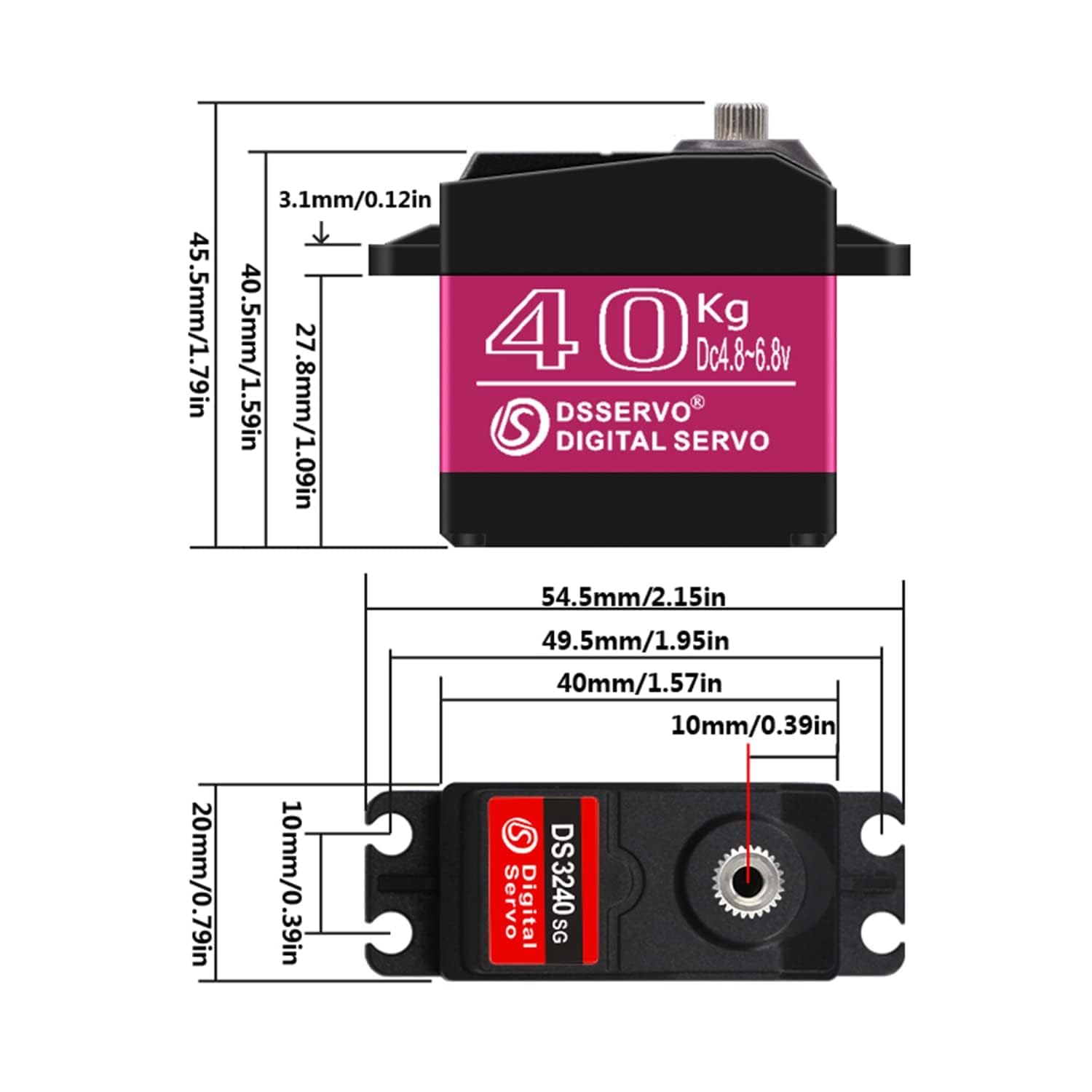 DS3240 7.4V 40KG Digital Servomotor with 25T Cams for Robotic Truck Model Baja Car 1/10 (180 degrees)