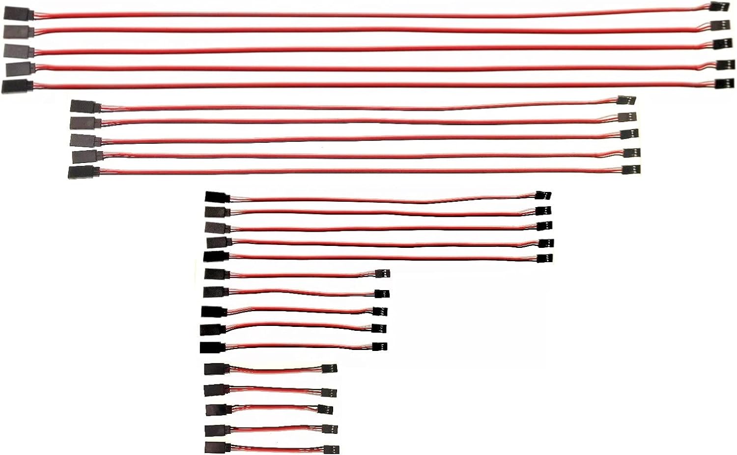 25 Pieces Servo Extension Cable Kit - JR Style Male to Female - 26 AWG - Various Lengths (10cm, 15cm, 30cm, 50cm, 60cm) - for Remote Control Aeromodels
