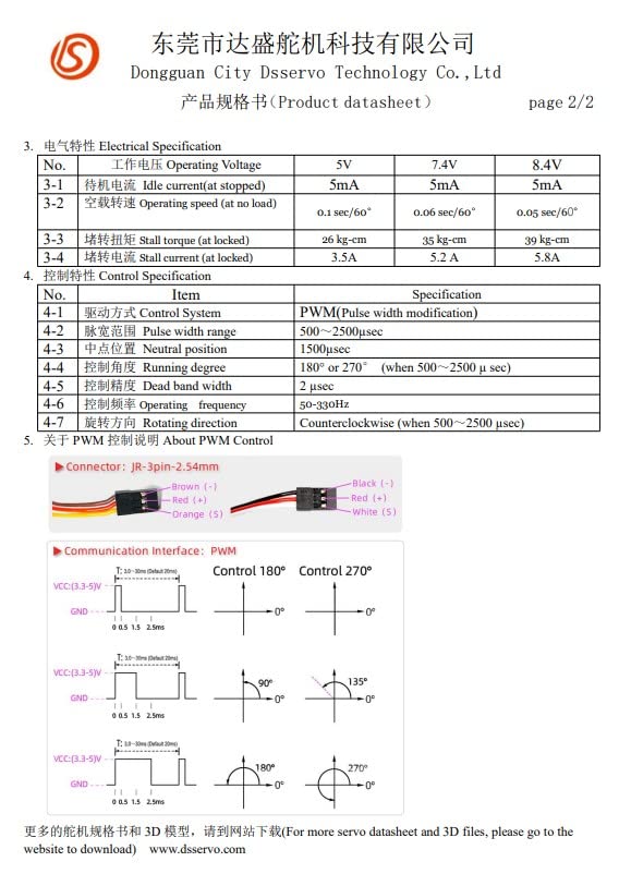 Digital Coreless Servomotor DS3225PRO 7.4V 25KG with 25T Cams for Robotic Truck Model Baja Car 1/10 (180 degrees)