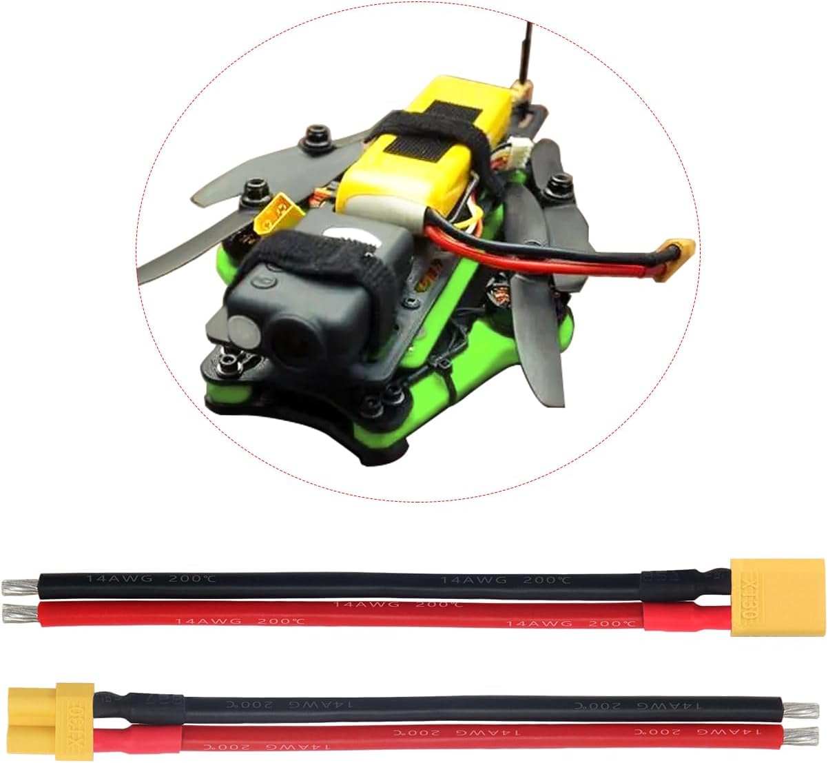 Set 5 Paia Connettori XT30 Maschio/Femmina | Cavo Siliconico 14AWG, 100mm | Per Batterie Lipo FPV Drone, Giallo