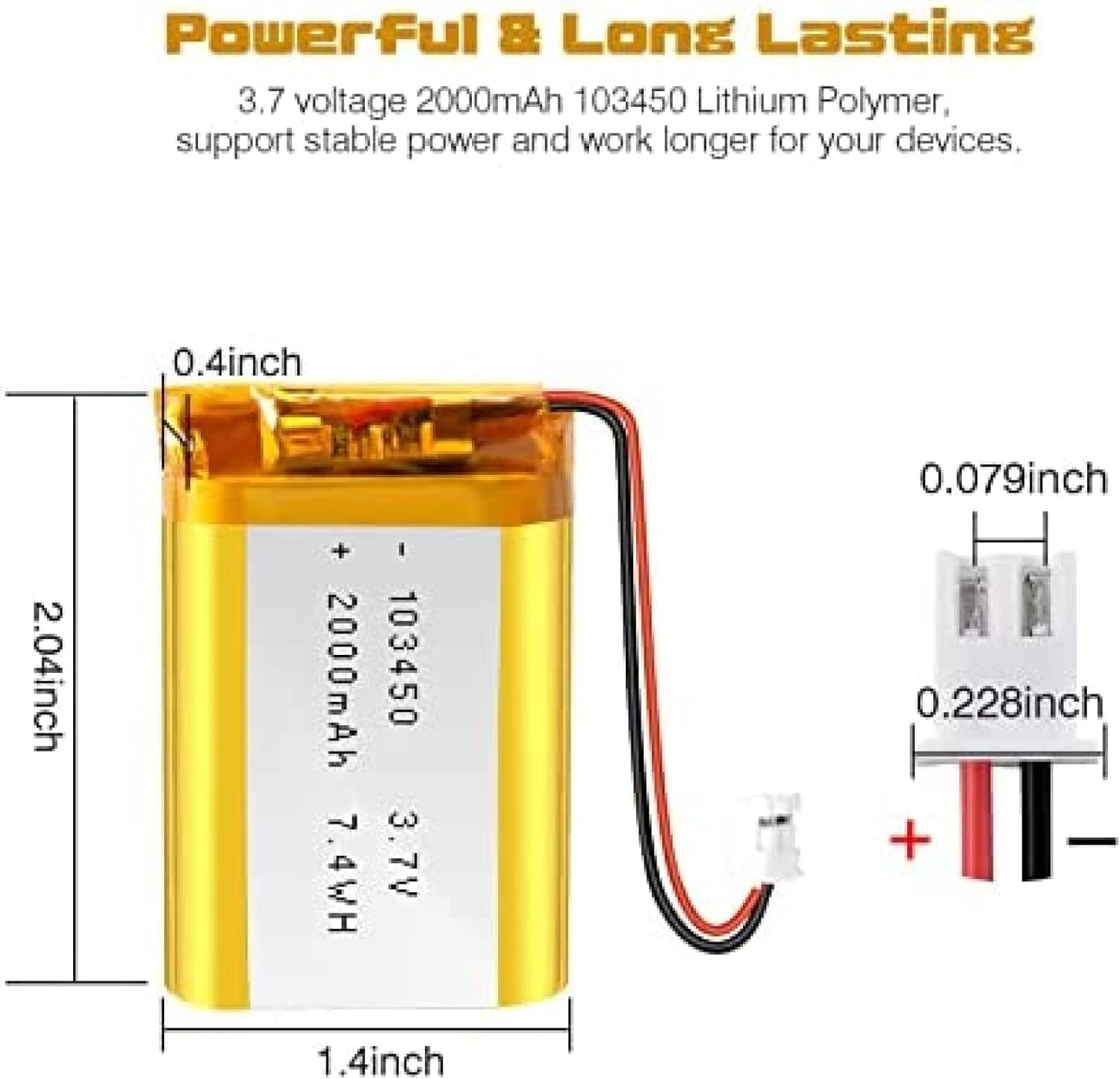 103450 Rechargeable Lipo Battery (3.7v, 1800mAh Lipo) for Bluetooth Headset, smart watch, POS,