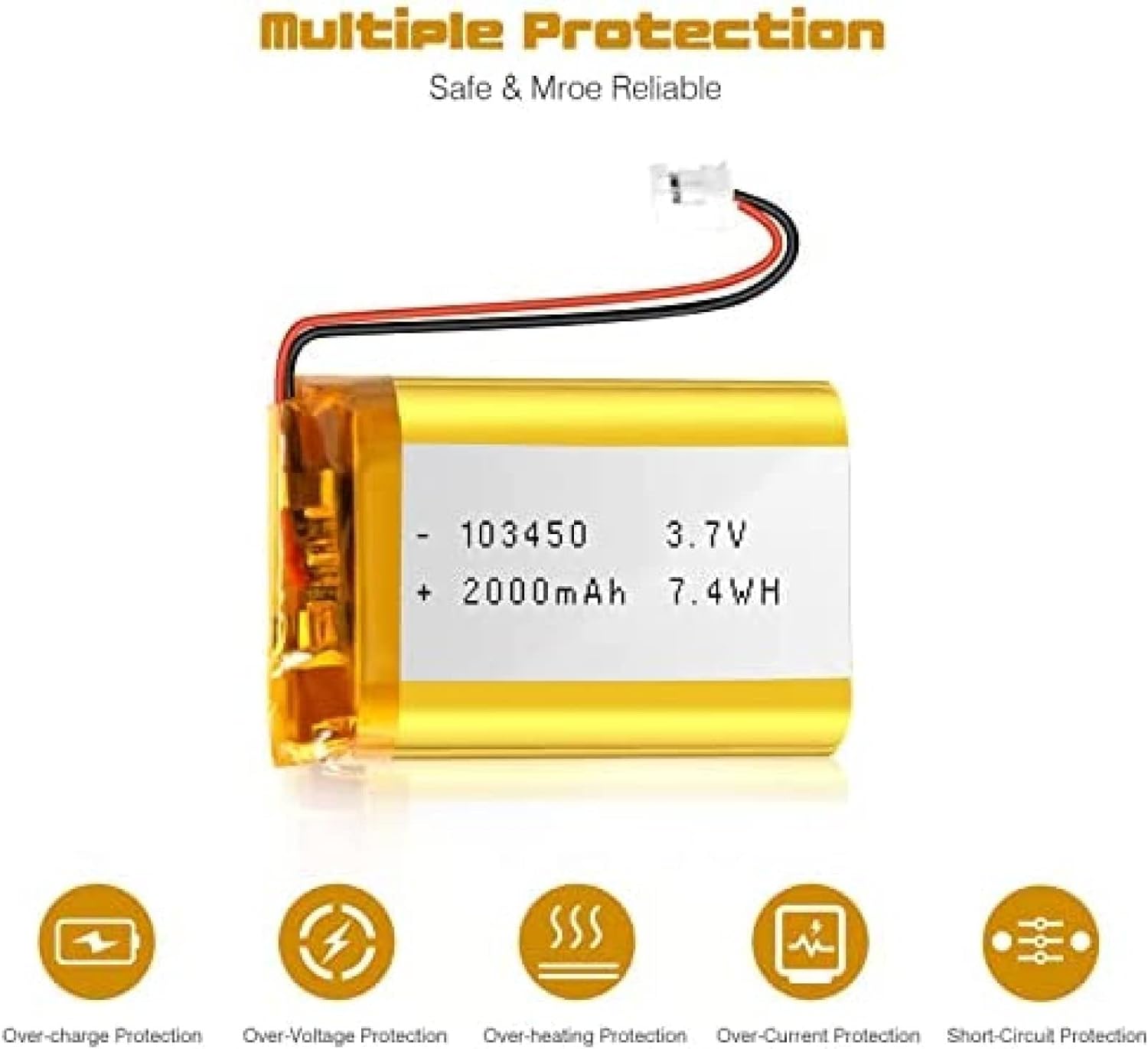 103450 Rechargeable Lipo Battery (3.7v, 1800mAh Lipo) for Bluetooth Headset, smart watch, POS,