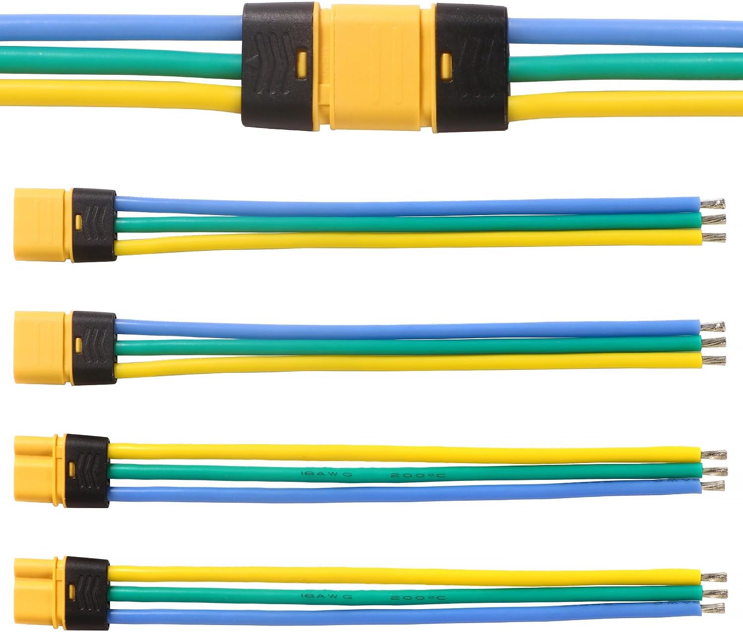 2 Pieces XT60 Parallel Male to 2 Female and Female to 2 Male 14AWG Cable | RC Lipo Battery Adapters | Drones, Cars, Airplanes, Model Builders