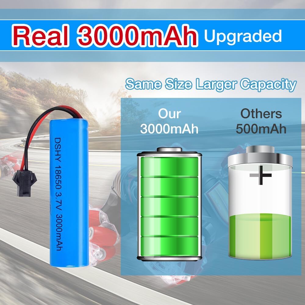 Set of 4 Li-ion 3.7V 3000mAh Batteries with USB Chargers for RC Cars, Compatibility with DE45 DE42 1:14 Off-Road and Drift Racing Models
