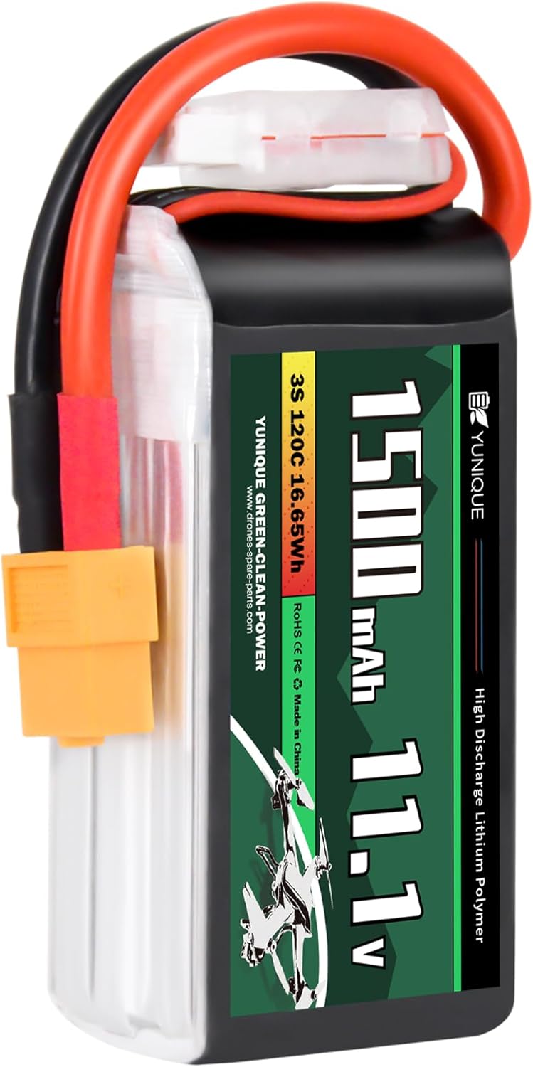 3-Cell 11.1V 1500mAh 120C Lipo Battery with XT60 Connector, Silicone Cable and Soft Shell - Size 72X35X24 mm, Weight 140g - High Power for RC Models