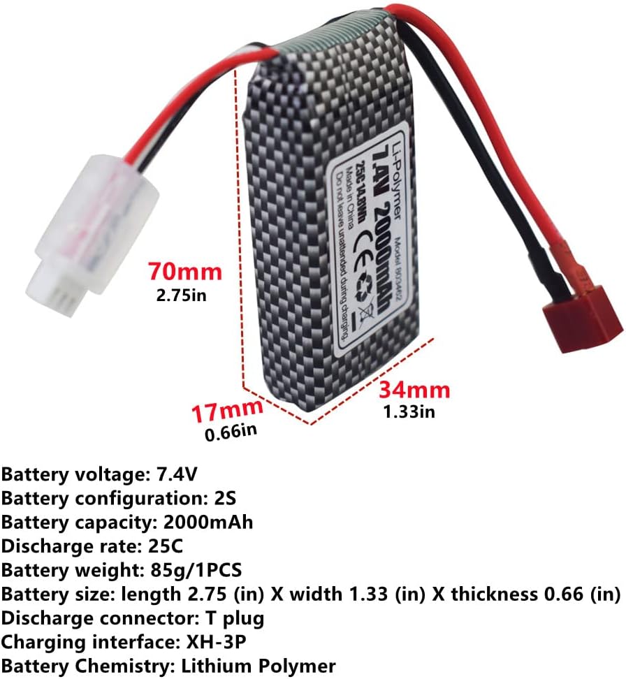 Set 2 Batterie LiPo 7.4V 2000mAh con T-plug e Caricatore 2in1 | Compatibile RC 9200, 9200E, S920, 9125