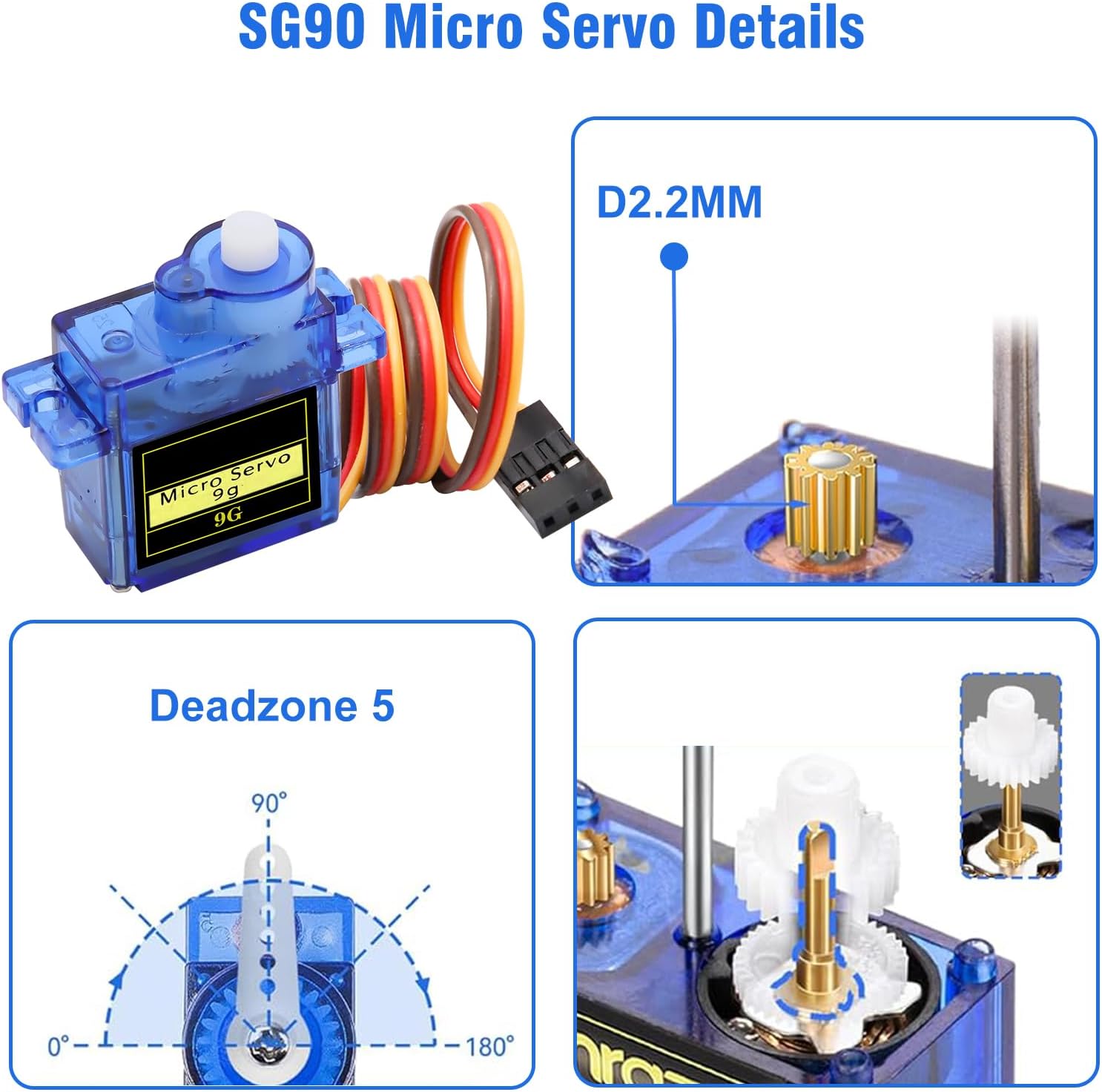 Servomotore Micro 9G per RC Elicottero, Aeroplano, Barca e Robot | Controllo Preciso | Compatibile con Arduino, Raspberry Pi | Pack 10 Pezzi, Blu, Plastica